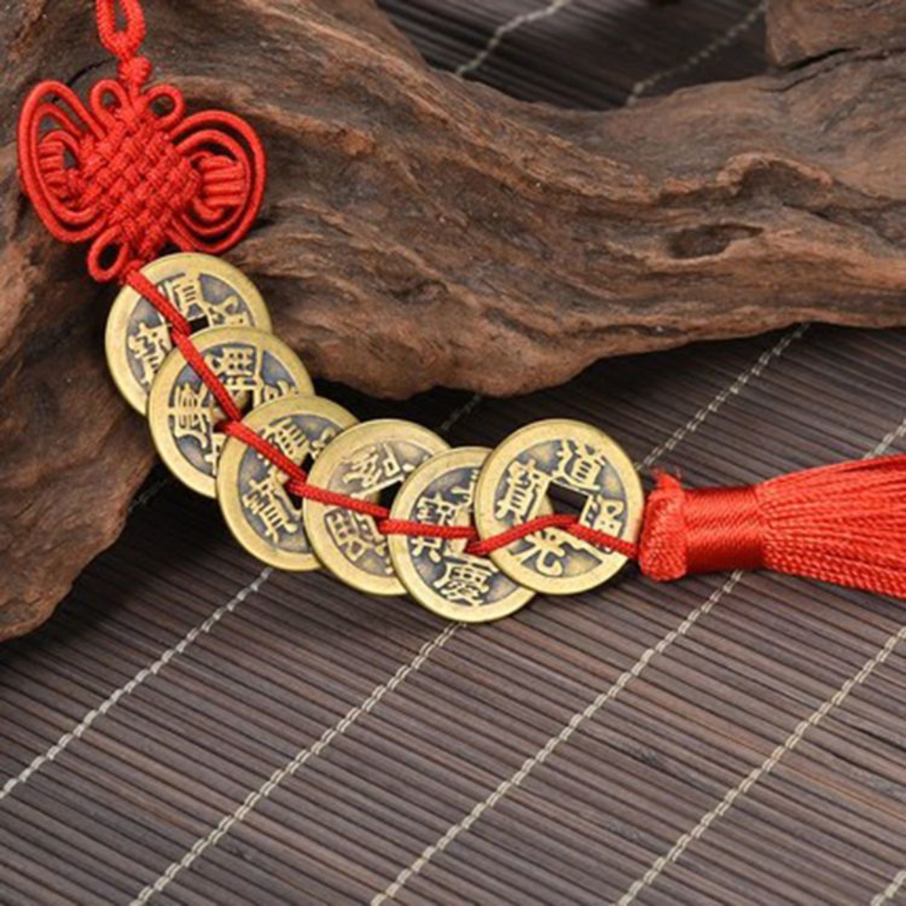 Glücksbringer, alte fünf Kaiser, Kupfermünze, Anhänger, chinesischer Knoten, Austreiben böser Geister, Fengshui-Amulett, Auto-Hängezubehör – Detail 1