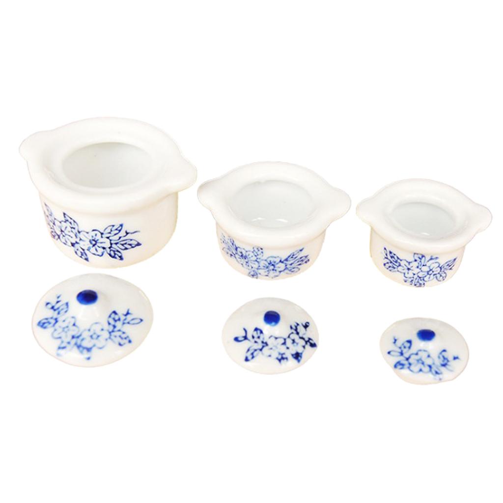 Lots 3 Antique 1/12 Dollhouse Ceramic Casserole Miniature Room Decor Accs