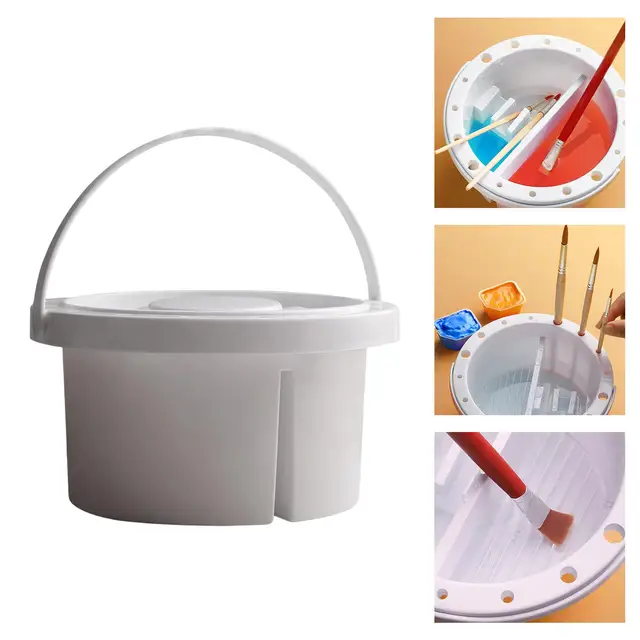 Plastic Paint Brush Washer & Storage Tub with Cicular Palette
