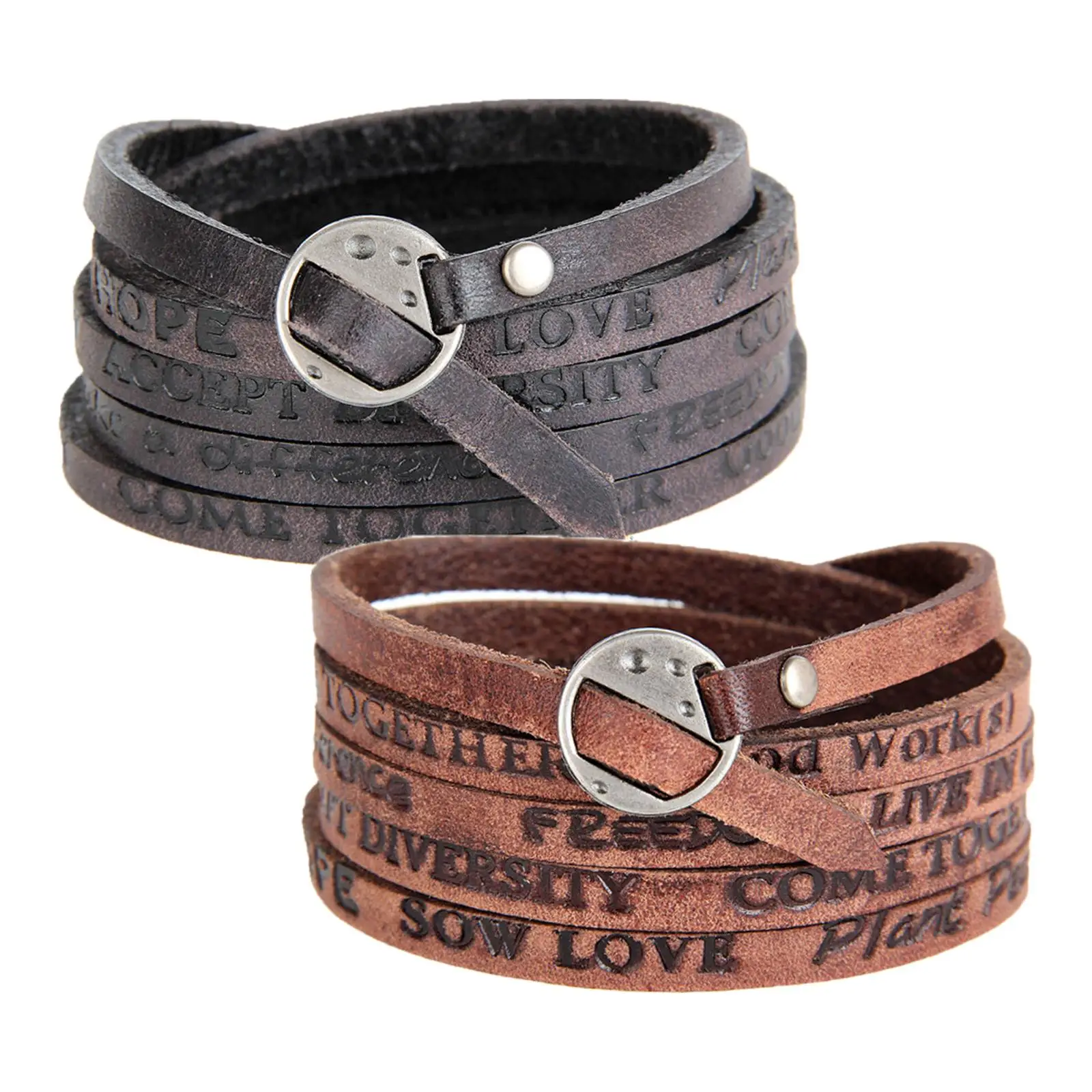 PU Leather Wide Bracelet Punk Jewelry Gifts Fashion Vintage Adjustable Wristband for Friendship Boys Husband Friend Unisex