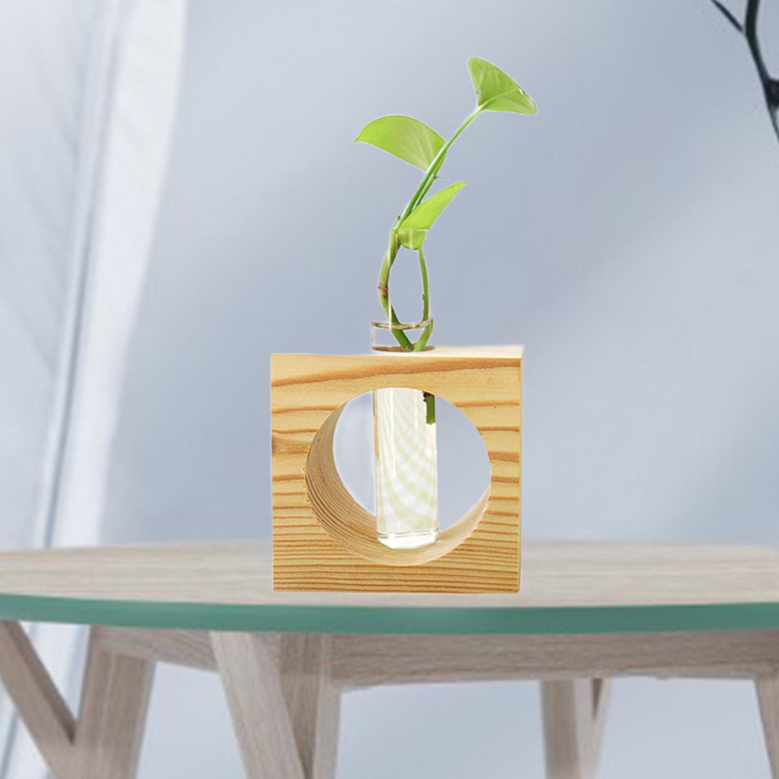 Creative Hydroponics Flowers Vase Transparent Wooden Frame Tabletop Planter for Desktop Shelf TV Cabinet Indoor Outdoor Kitchen