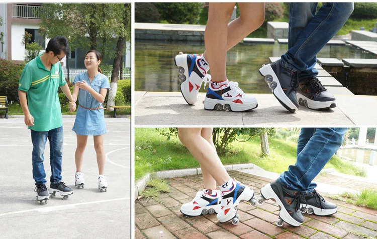 Four-Wheel Dual-Use Skating Shoes Double-Row Roller Men's Casual Sneakers Women's Men's Sport Walking Running Shoes