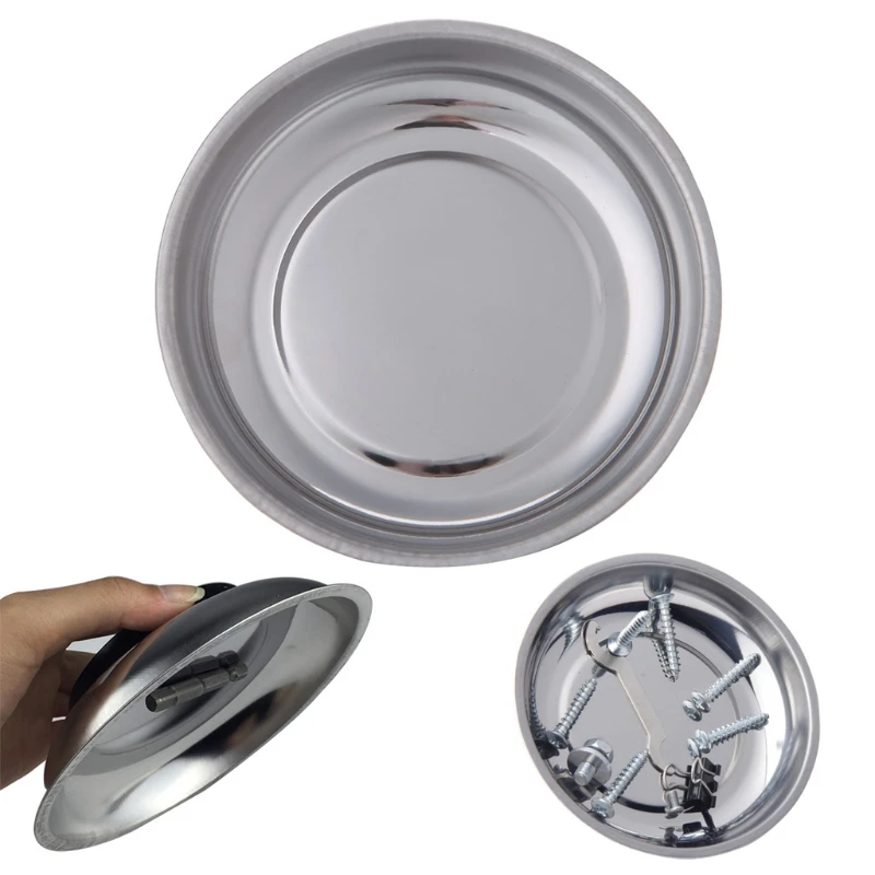Round Magnetic Parts Tray Bowl Dish Stainless Steel Garage Holder Tool Organizer 29EA bucket tool bag