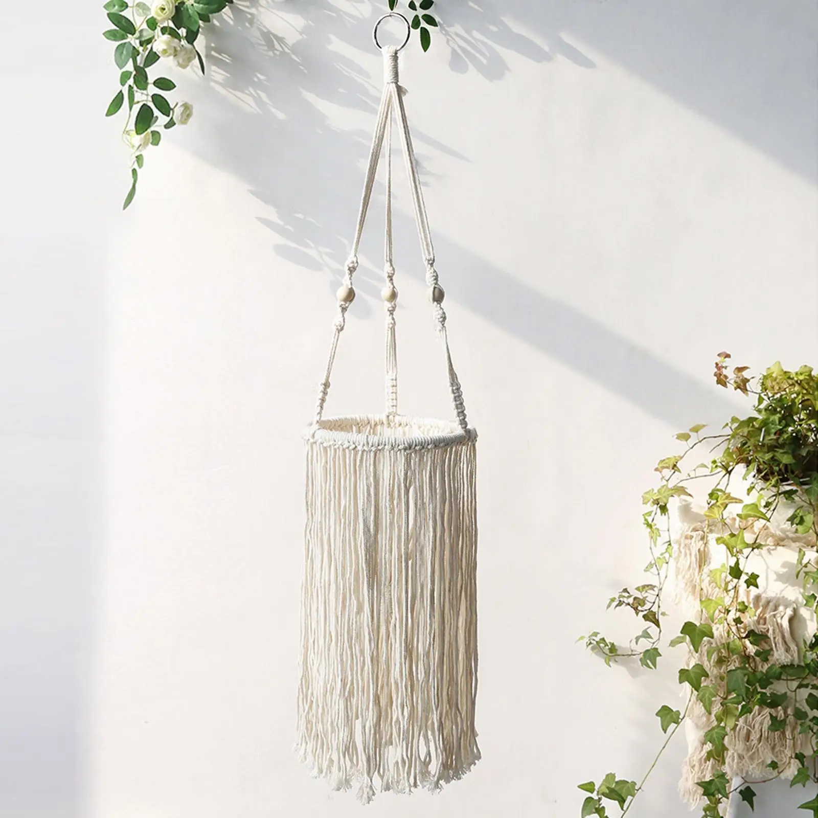 Retro Macrame Plant Hanger Braided Decorative Hanging Planter Cotton Rope Woven Basket Boho Pot Holder Art for Indoor Deck Patio