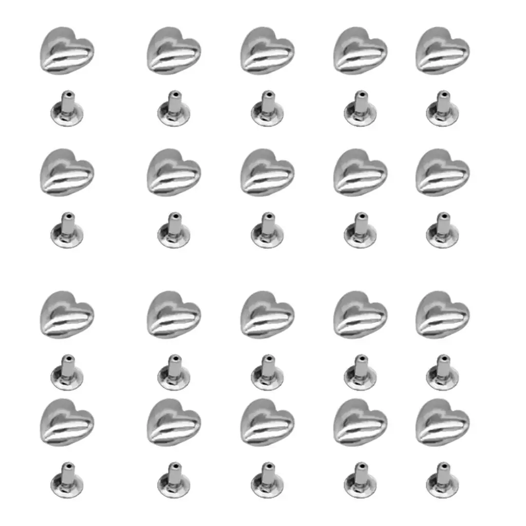 20Pcs Silver Heart Patterns Rivets Metal Rivet Studs Leather 