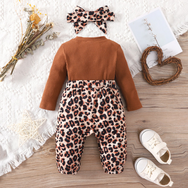 100% Cotton 2pcs Baby Solid Ribbed Long-sleeve Bowknot Ruffle Jumpsuit Set