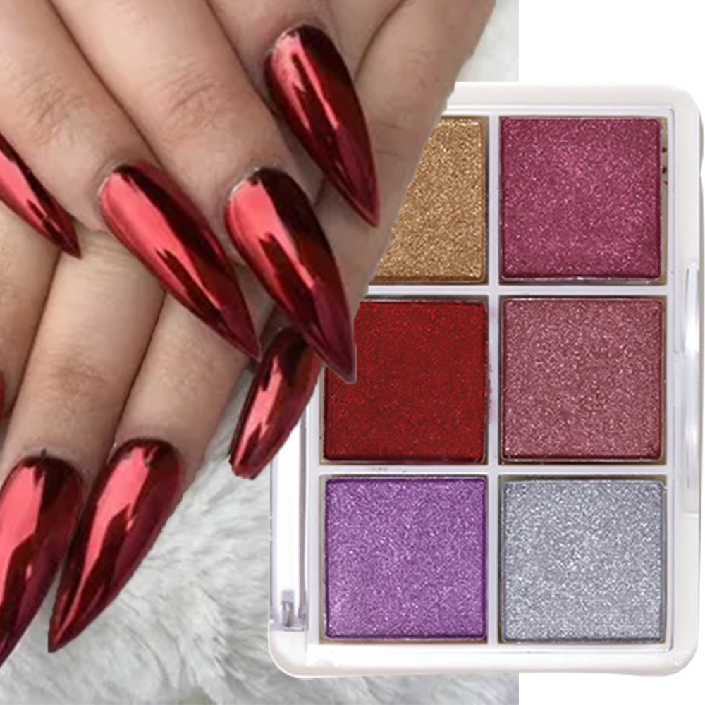 Best of 4 / 6Grids / Box Red Mirror Nail Glitter Powder Aurora Solid Metal Chrome Pigment Nail Art Decoration UV Gel Polish Manicure Dust-* Reviews & Tips