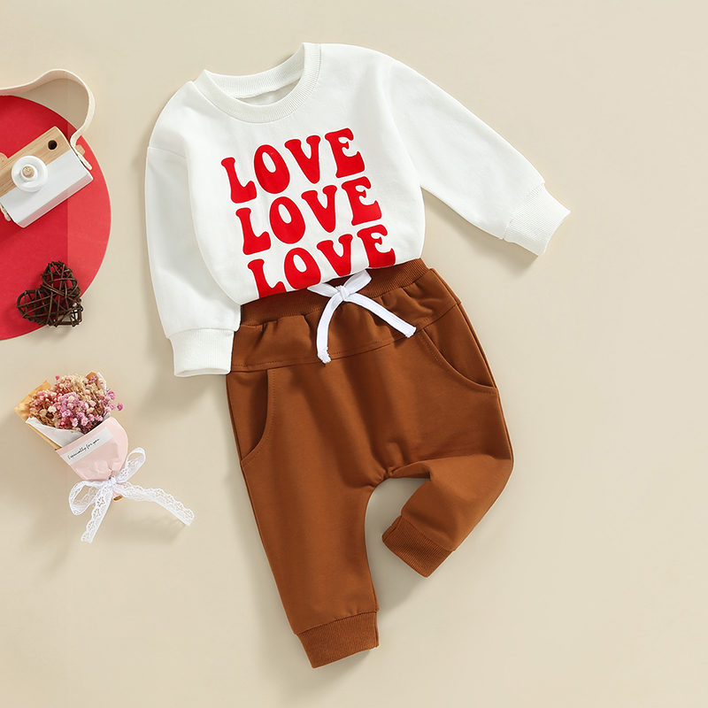 FOCUSNORM Valentines Tage Baby Jungen 2PCS Kleidung Sets 0-3Y Brief Herz Drucken Langarm Sweatshirt + Feste Hosen – Detail 6
