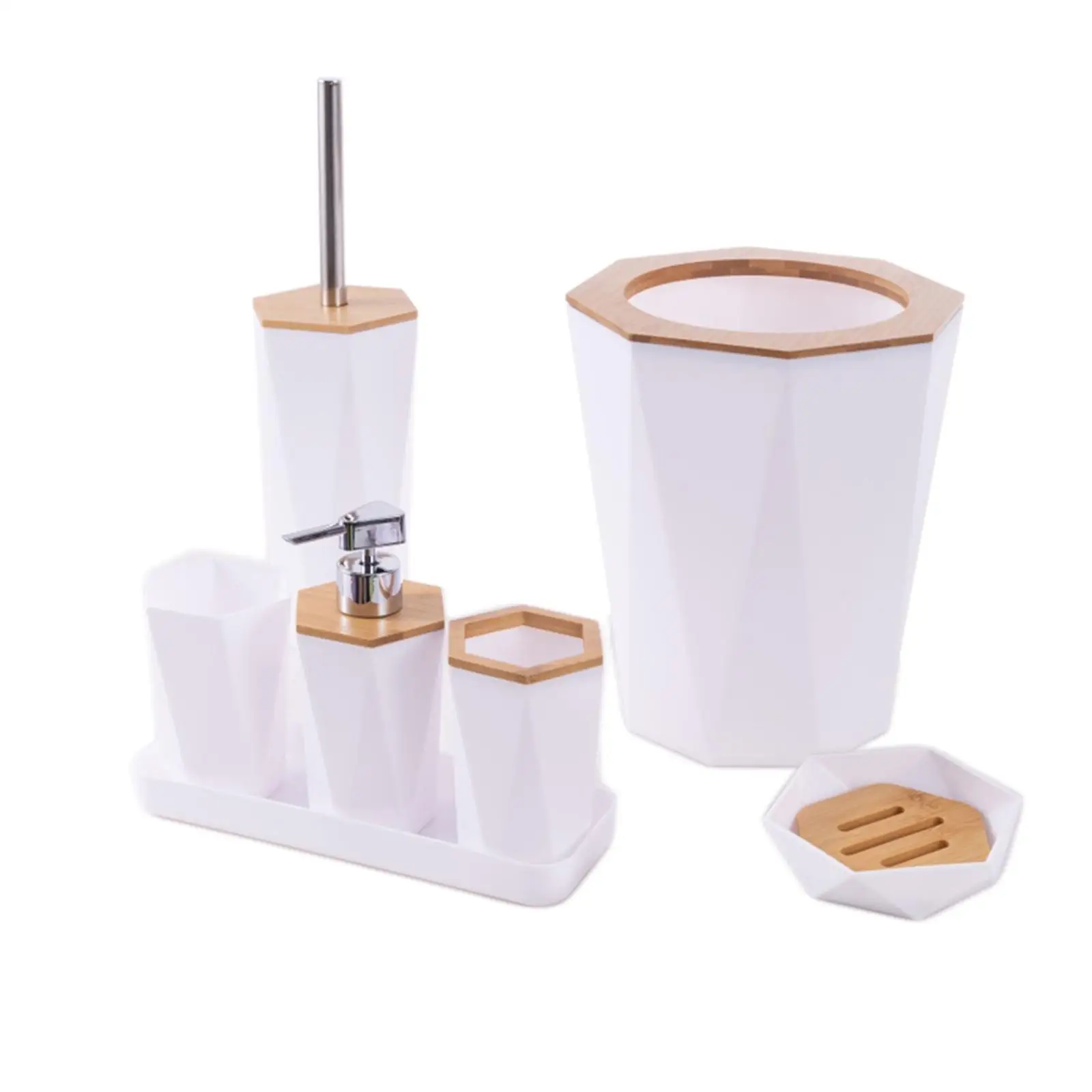 Bathroom Accessories Set Soap Dish Soap Dispenser Toothbrush Cup Toilet Brush Holder Tray 7 Pieces Set for Hotel Household Home