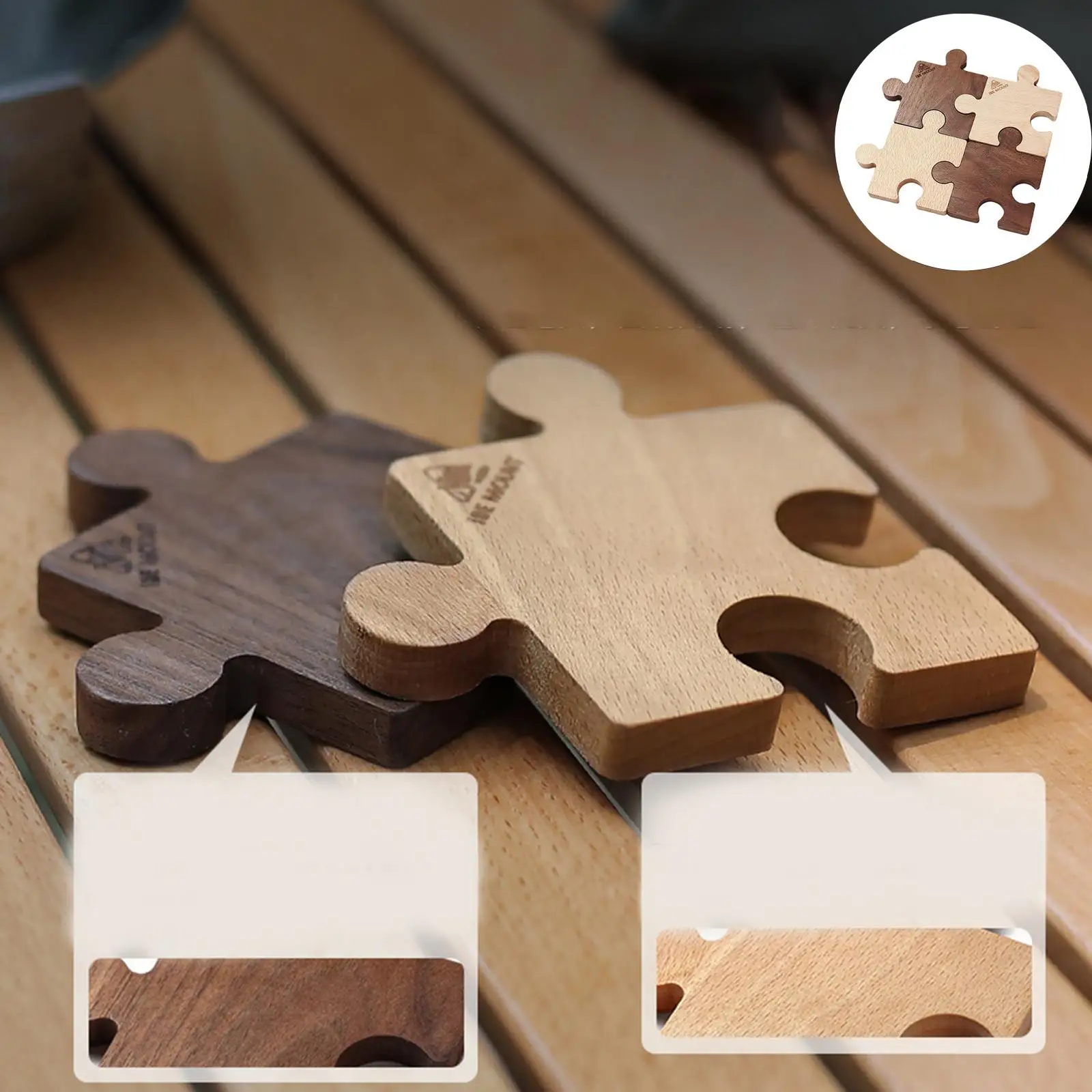 Set of 4 Wooden Coasters Jigsaw Puzzle Design Heat Resistant Durable Housewarming Gifts Tea Cup Pad for Any Kind of Cup Tabletop