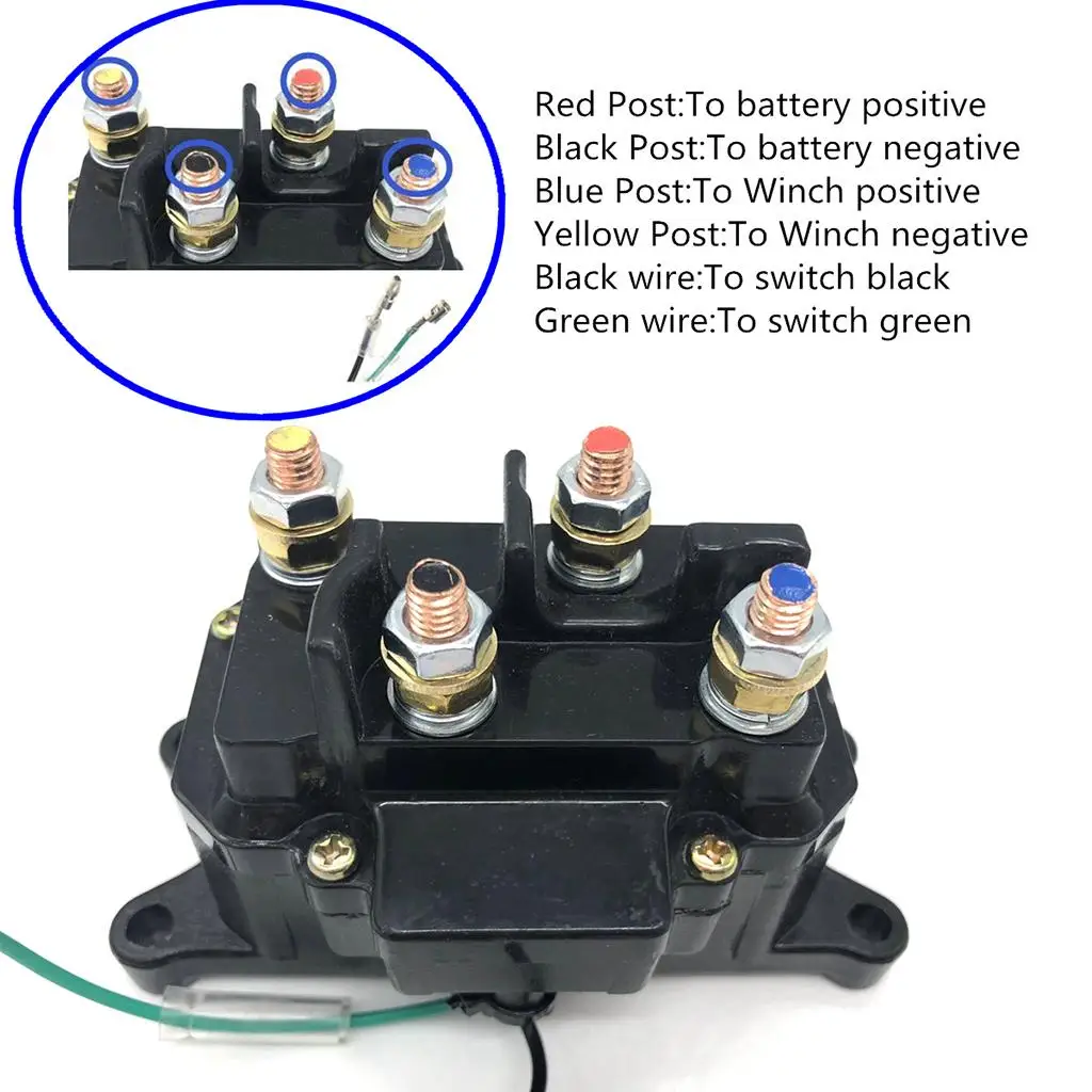 12V 250AMP Solenoid Relay Contactor Winch Rocker Switch Thumb & 4 Connector Caps