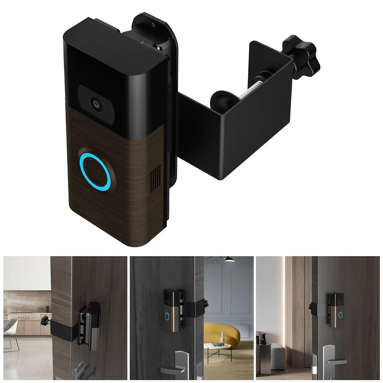 No-Drill Anti Theft Doorbell Mount Easy to Install Accs Adjustable Angle Doorbell Holder Ring Doorbell Bracket Ring for Home