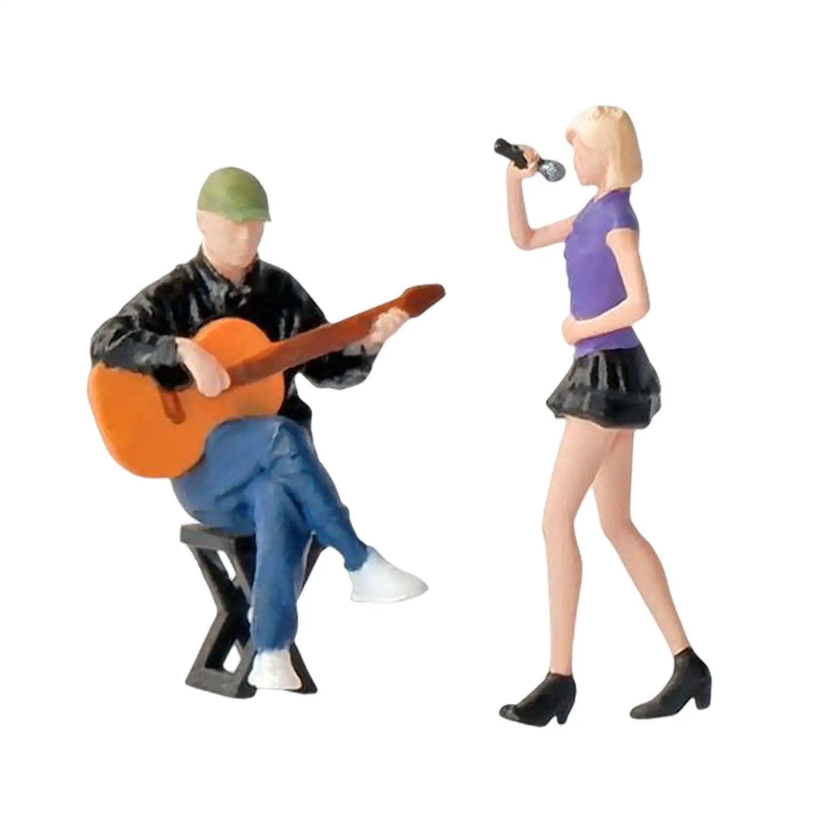 1/64 Guitarist and Singer Figures Hand Painted Miniature Figures Model for Scenery Landscape Decor
