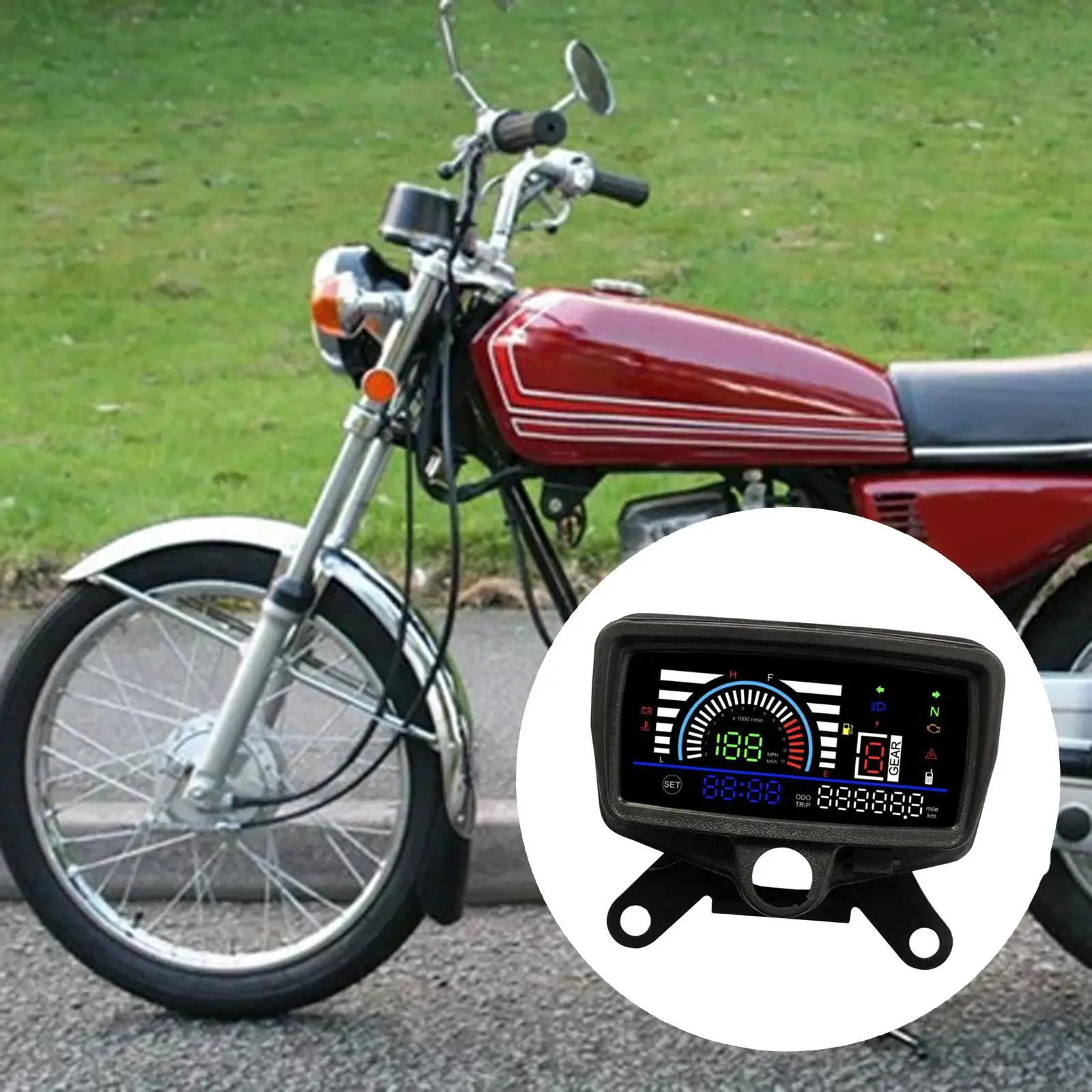 Motorcycle LCD Digital Speedometer Gear Display 12V Digital Gauge Instrument