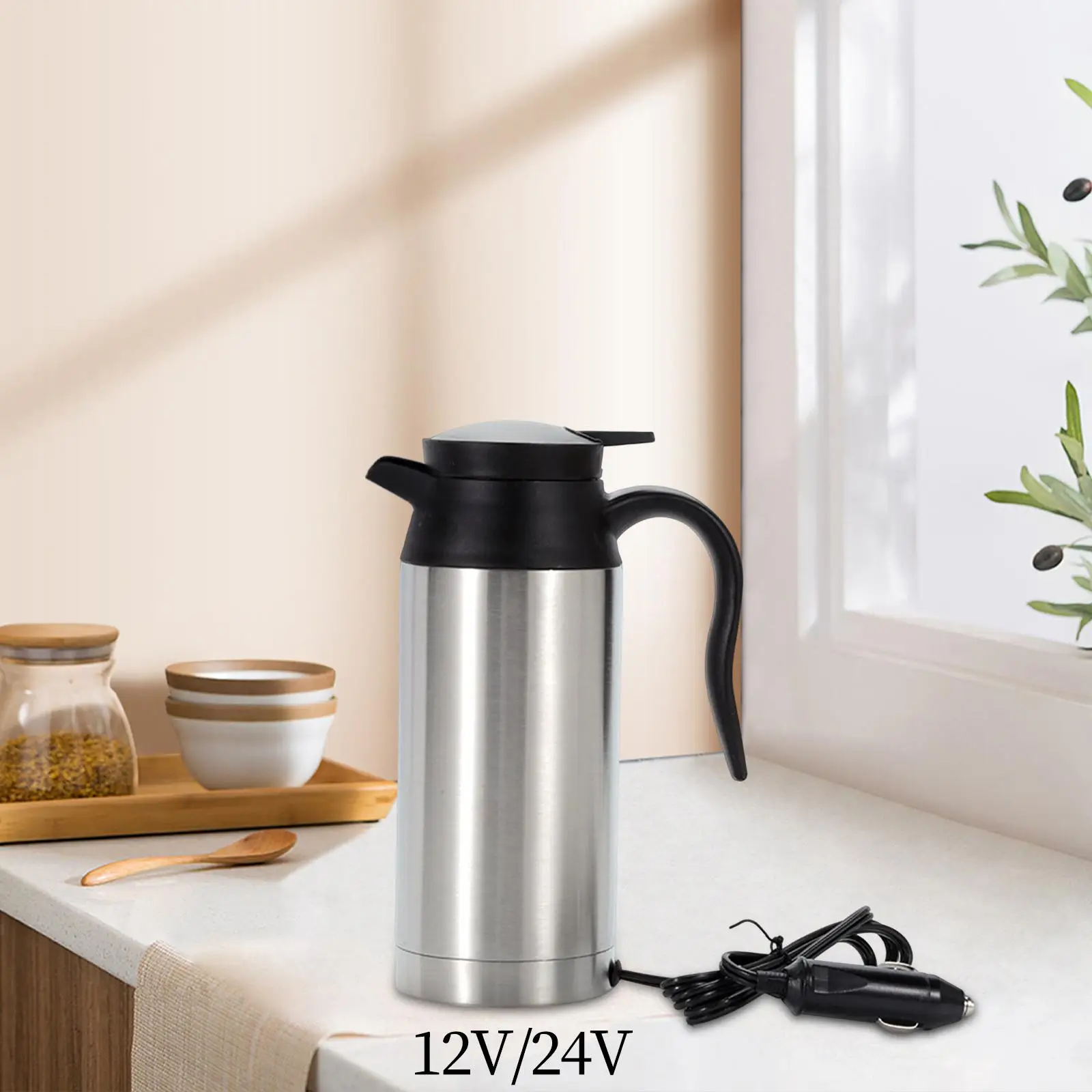 750ml Stainless Steel Electric Car Kettle Heating Cup Easily Clean Fits Most Car