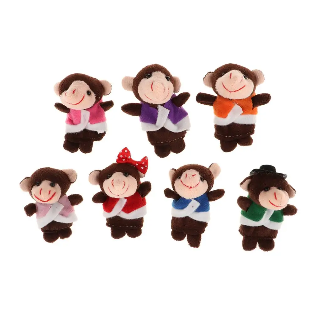 7 Pieces Plush Monkeys Finger Puppets Set for Toddlers Developmental Toys