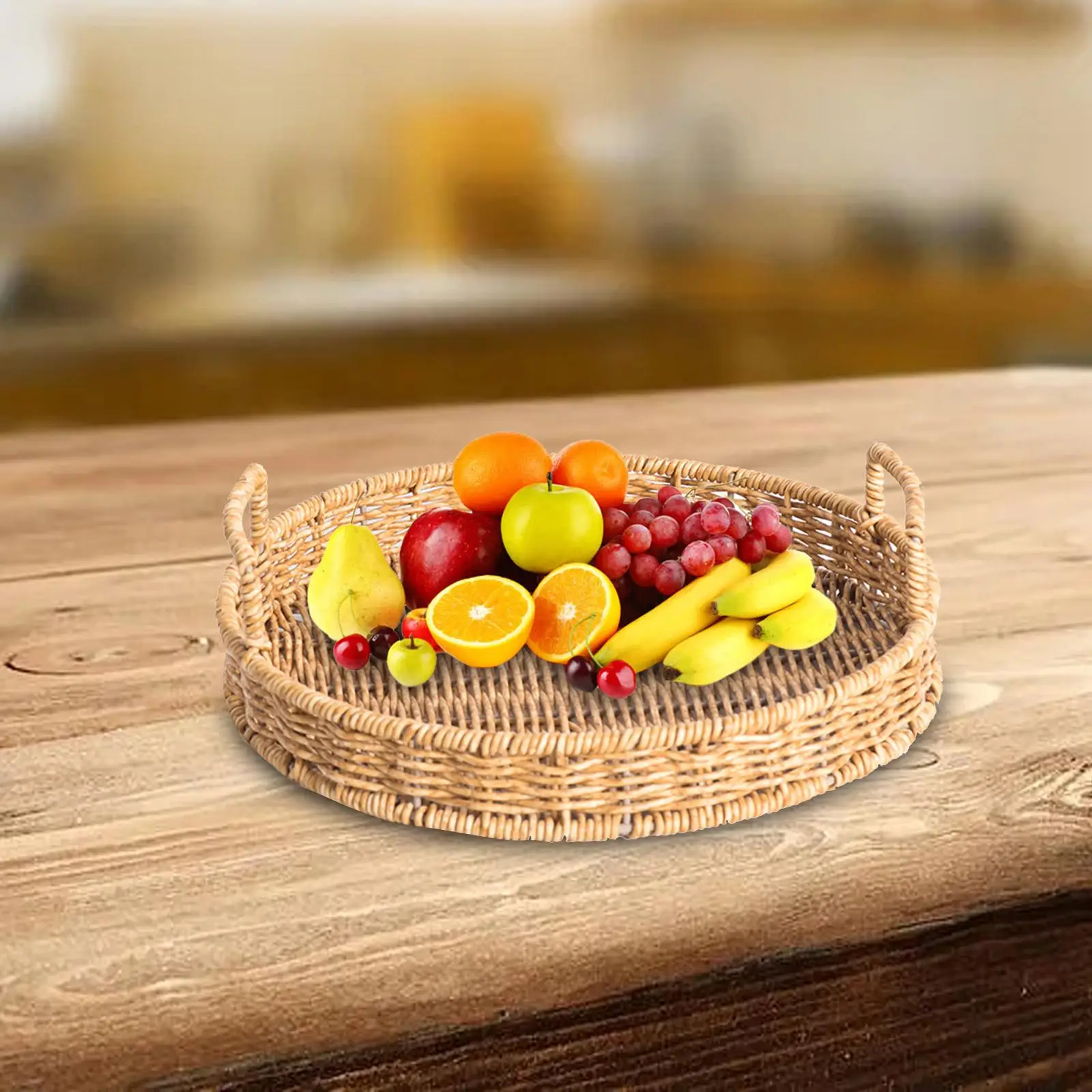 Round Basket Serving Tray Handwoven Coffee Table Dining Room Countertop Decorative Makeup Fruit Tray Round Serving Tray