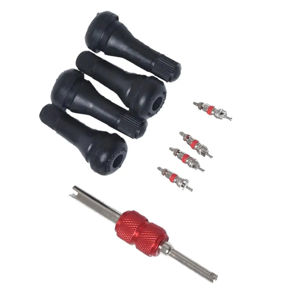 Car Tire Valve Stem Core Installer Remover Repair Tool Tyre Valve Core Wrench with 4x TR413 4x Cores