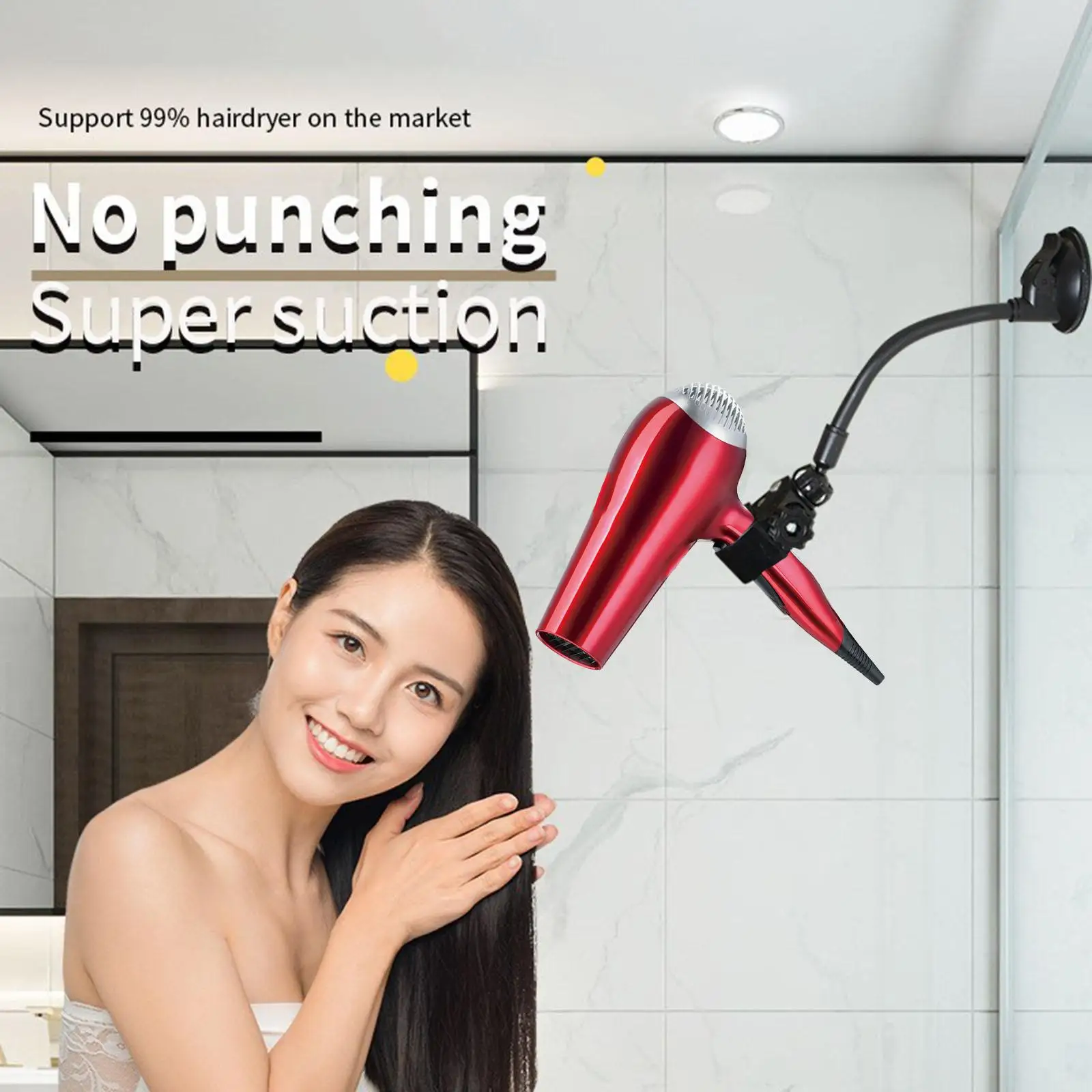 Flexible Blow Dryer Stand Suction Cup Rack Adjustable Hands Free Bracket Hair Dryer Holder for Drying Hair Salon Household