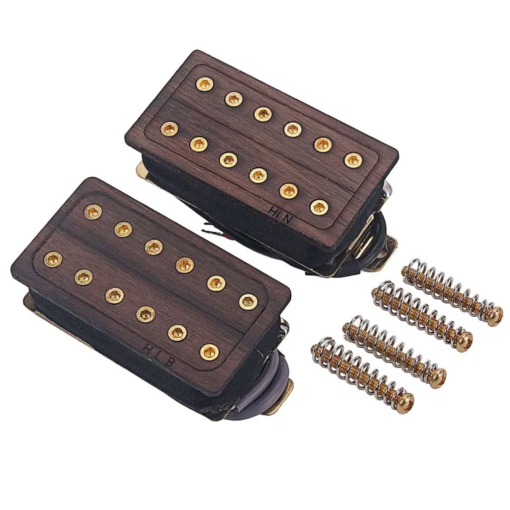 Rose Wood Golden Screws Guitar Pickup Double Coil  Pickups Neck and Bridge Set 50mm
