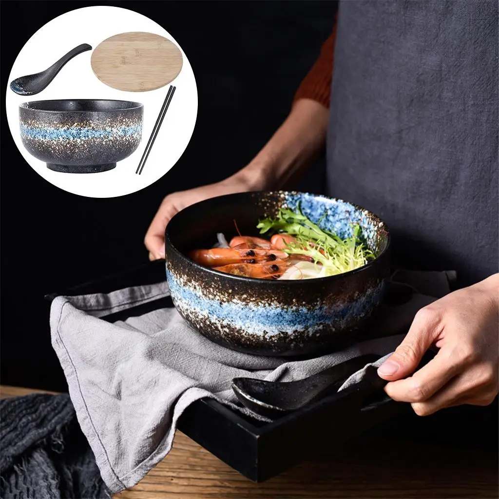 Hand-Pulled Large with Lid And Spoon Soup Noodle Tableware for Kitchen Gifts