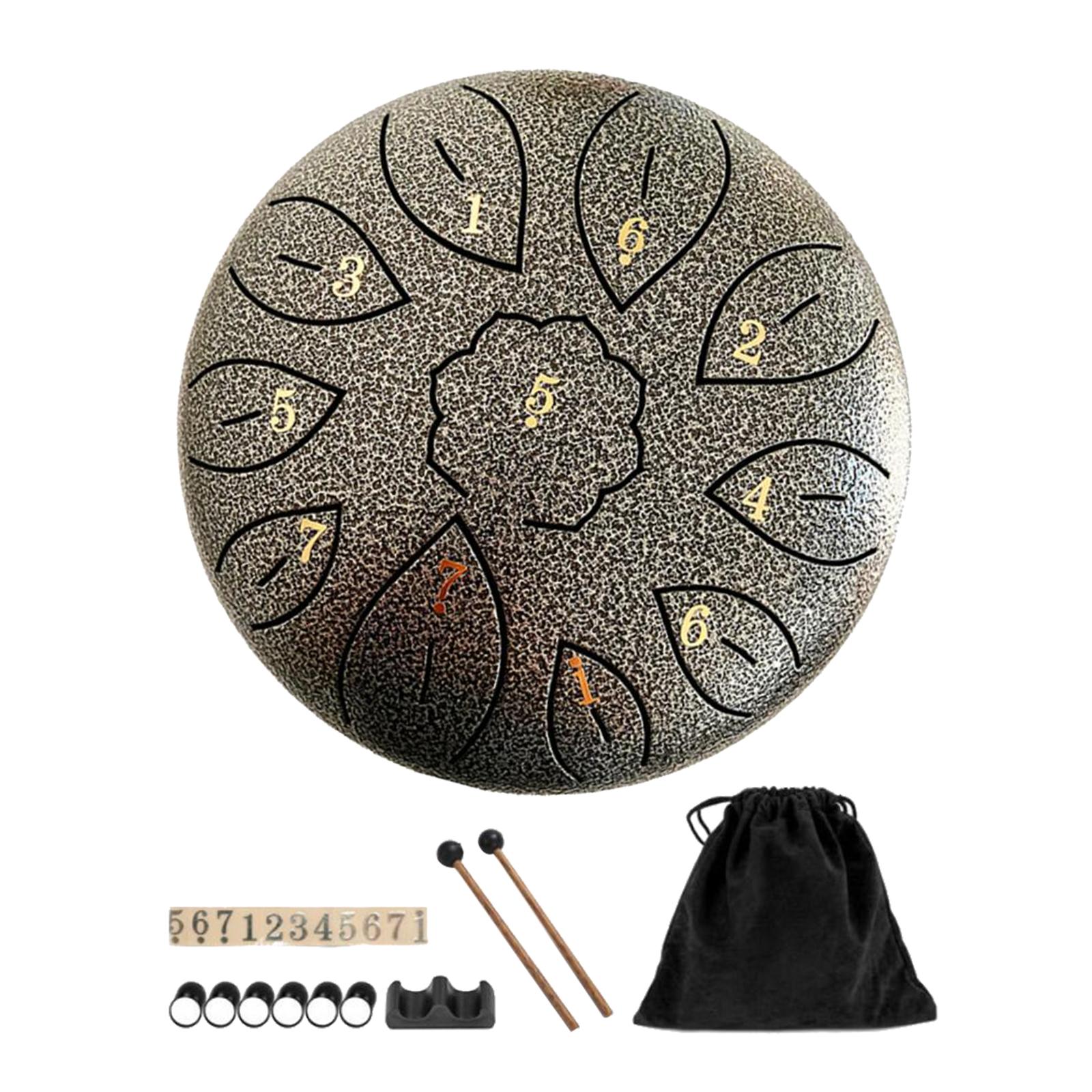 6inch Steel Tongue Drum Handpan with Bag Mallets Percussion Instrument 11 Notes Mini Hand Drum for Meditation Camping Yoga