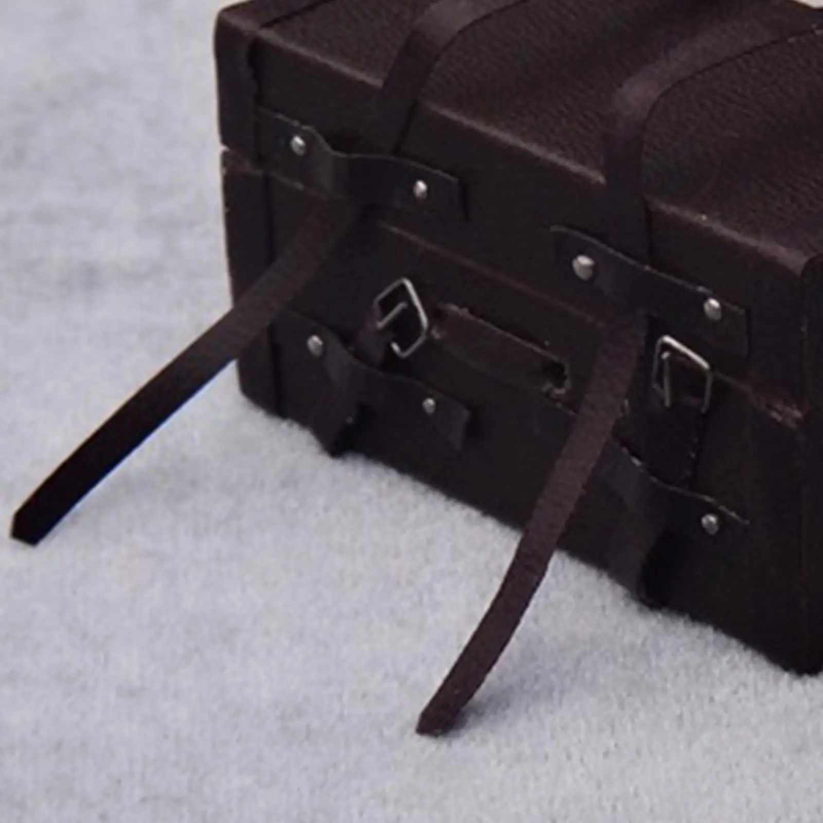 Antique 1/12 Scale Dollhouse Travel Suitcase Wood Leather Luggage 5.8x3x3cm