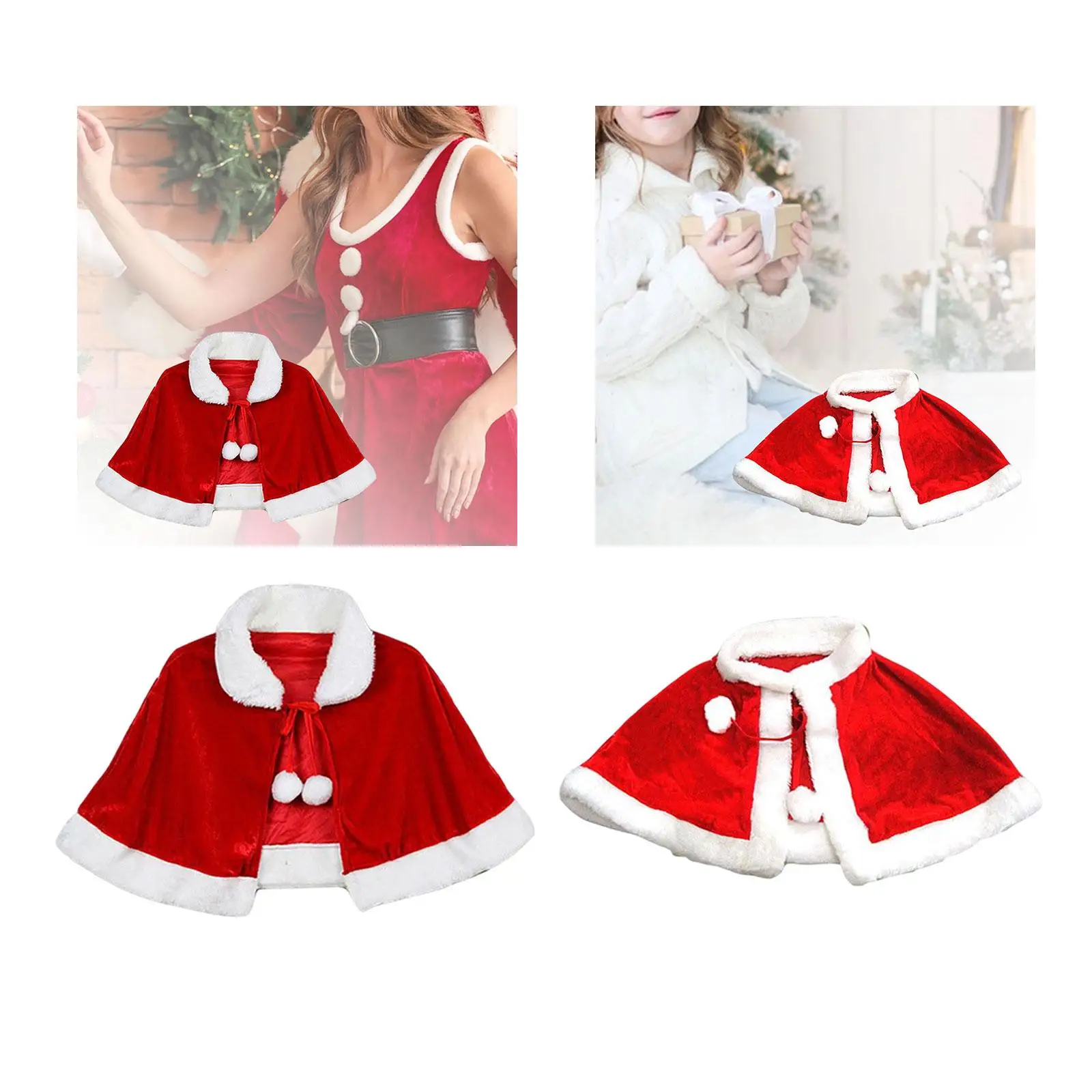 Red Velvet Cape Shawl Women Girls Dress up Christmas Costume Cloak for Party Xmas Carnival Festival Stage Performance