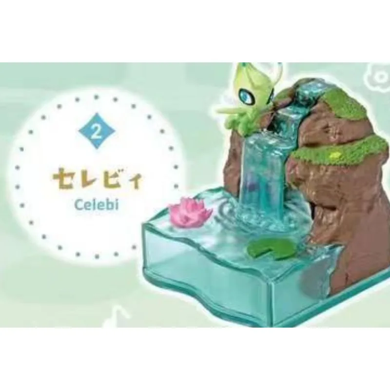 Genuine Anime Pokemon Miniature Scene Mysterious Mountain Spring Leafeon Celebi Magikarp Action Figure Model Decorations Toy