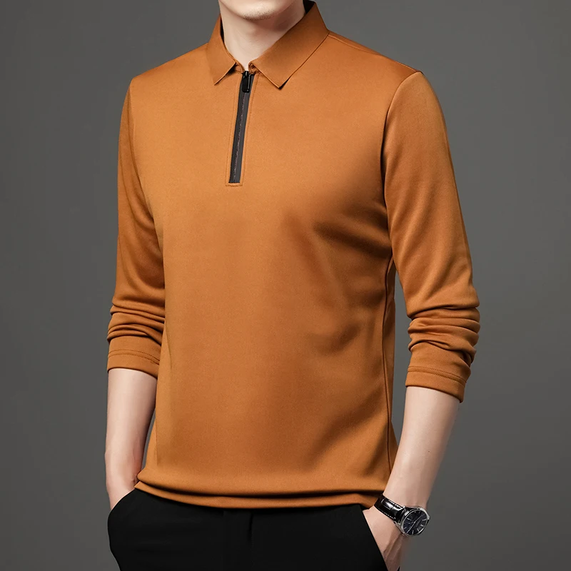 S8af22b0c31b0478f84d668bc9e736862U New T Shirt Zipper Polo Shirt Male Fashion Turn-Down Collar Long Sleeve Business Men Clothes