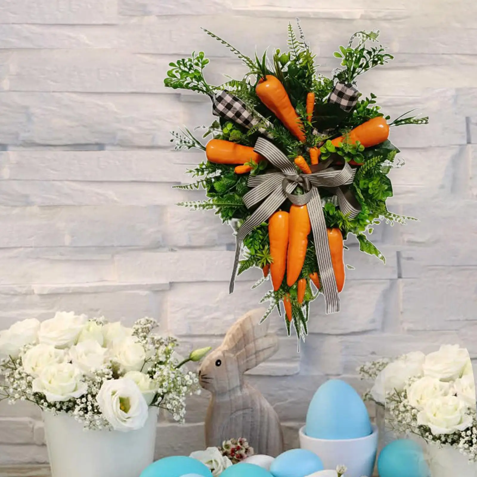  Artificial Easter Carrot Wreath Foam Carrots Wall Hanging Garland with Stripe Decor for Windows 7.5x4.3inch