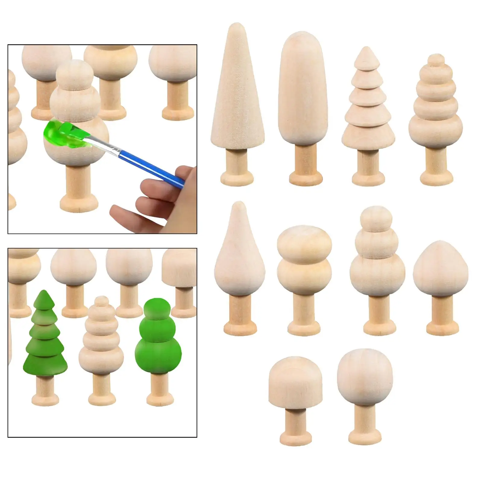 10pcs Unpainted Wooden Tree, Wooden Christmas Tree, Miniature Tree, Mini Wooden
