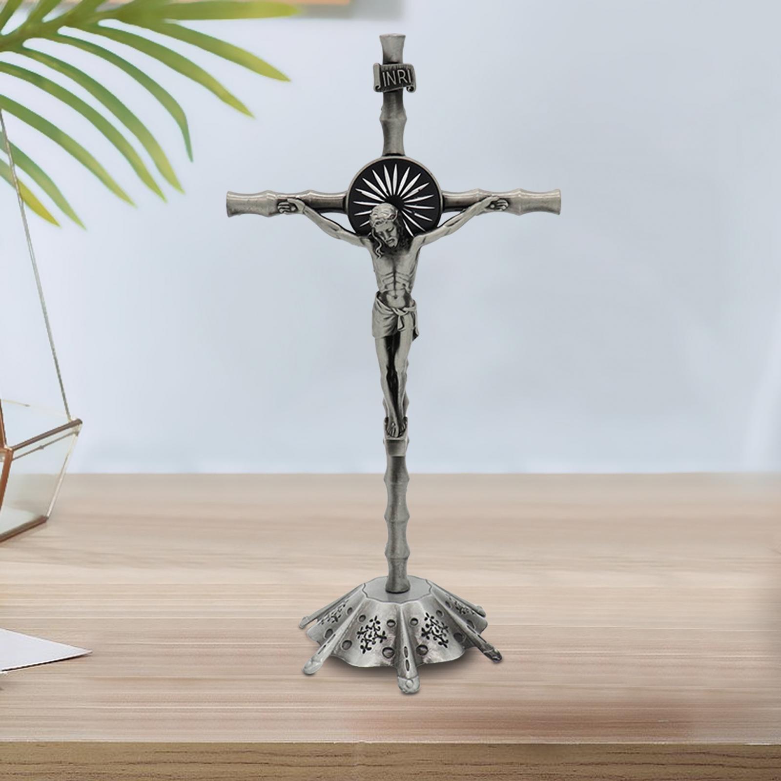 Crucifix Wall Cross Statue Collection Metal Church Crucifix Figurine for Bedroom Thanksgiving Christmas Cabinet Home Decor