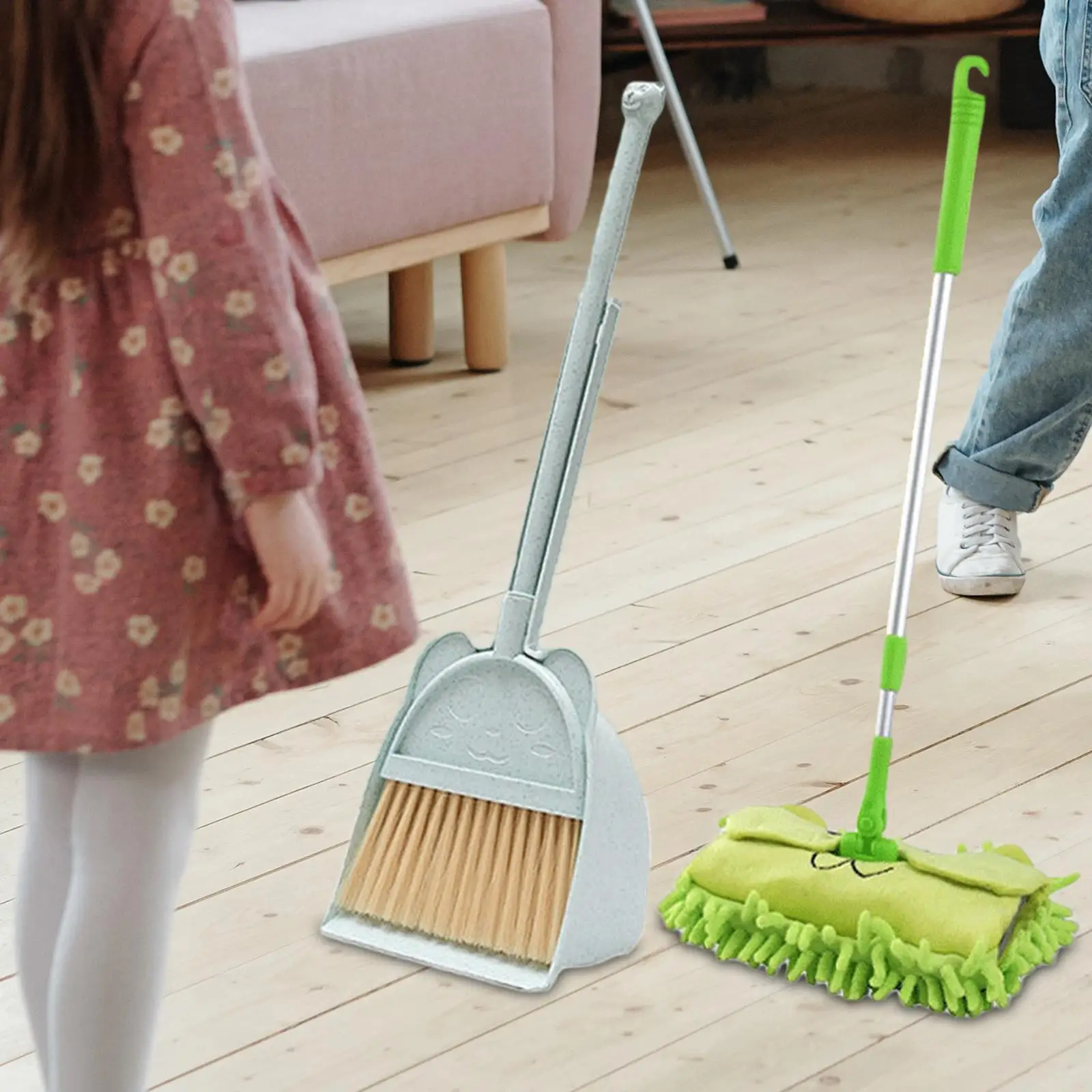 Mop Little Housekeeping Helper Set Mini Dustpan and Broom for Children Kids Broom Dustpan Set for Age 3-6 Girls Birthday Gifts
