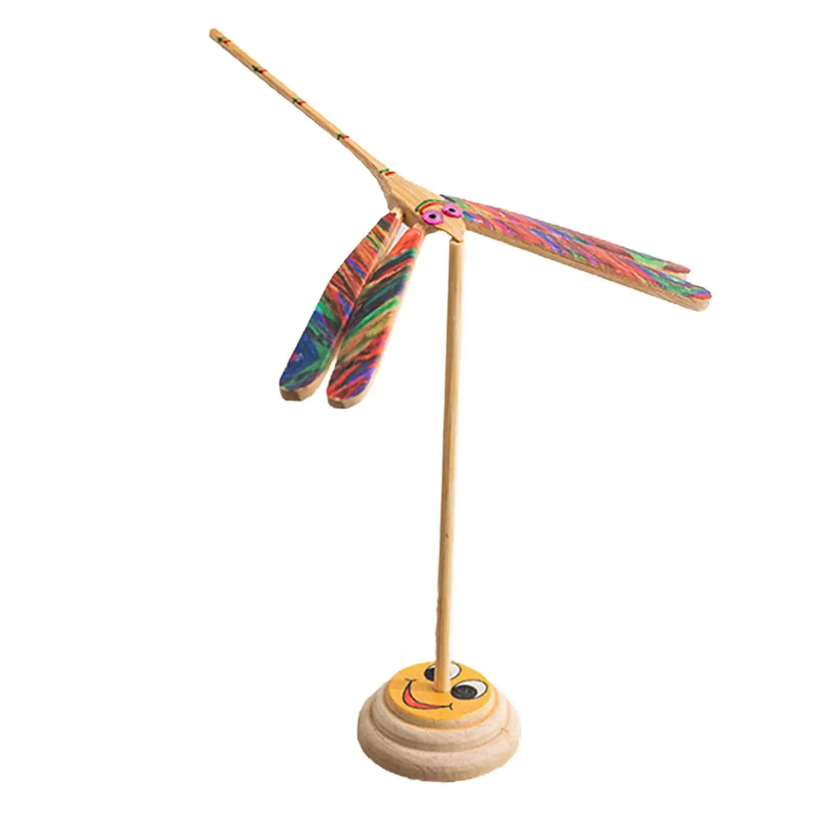 Flying Helicopter Toy Ornaments Nostalgic with Stable Base Bamboo Dragonfly Toy for Bedroom Gift Countertop Home Decor Birthdays
