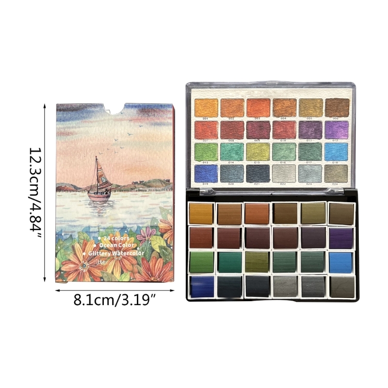 Conjunto de 24 aquarelas sólidas metálicas com