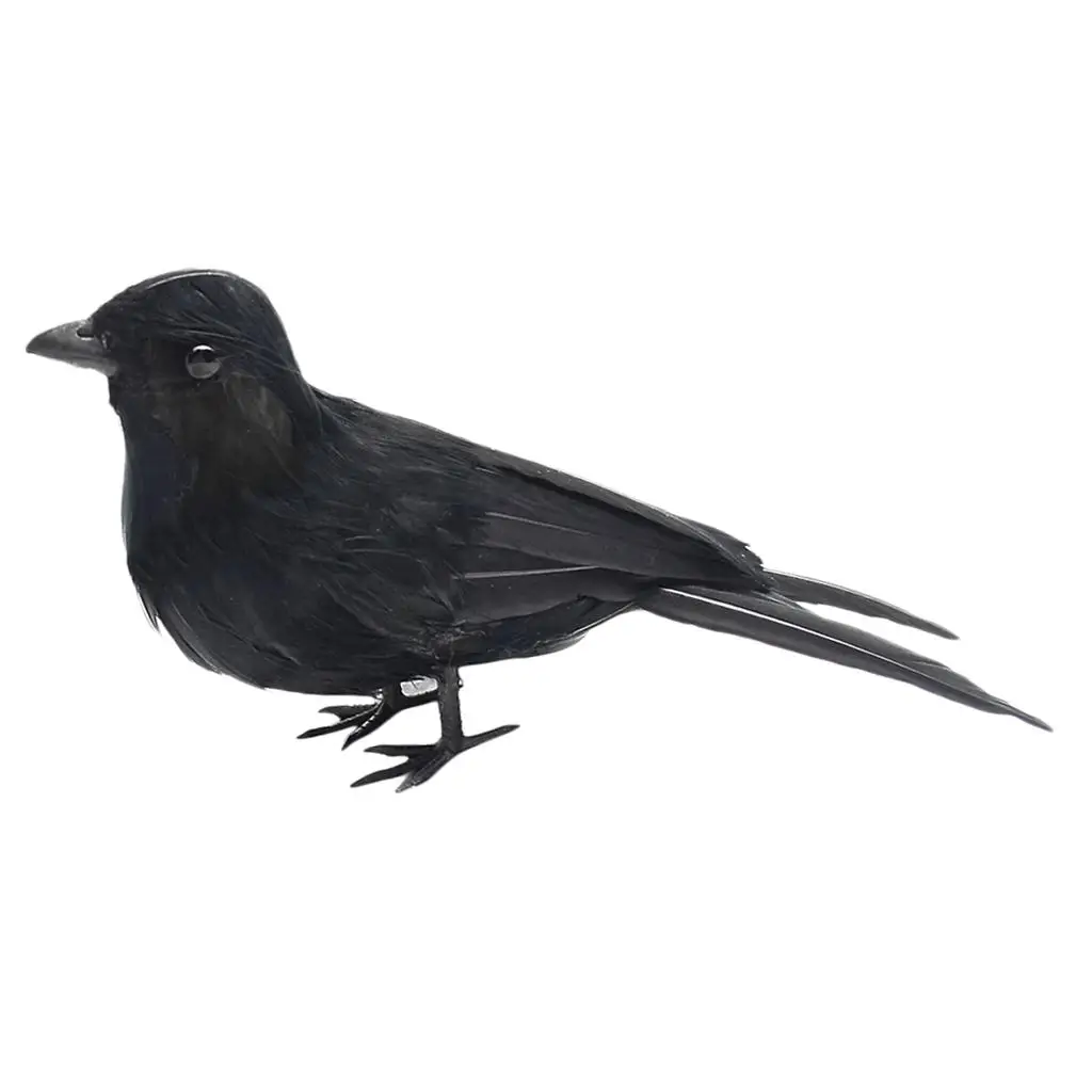 Simulated Crow Statue Lifelike Bird Raven Sculpture Home Garden Yard Decor