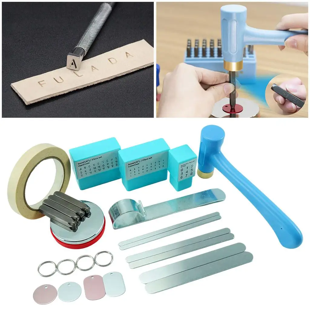 Metal Leather Stamping Kit for Jewelry Making Numbers Alphabet Stamp Punch Hammer Steel Bench Block Imprinting Punch Tools