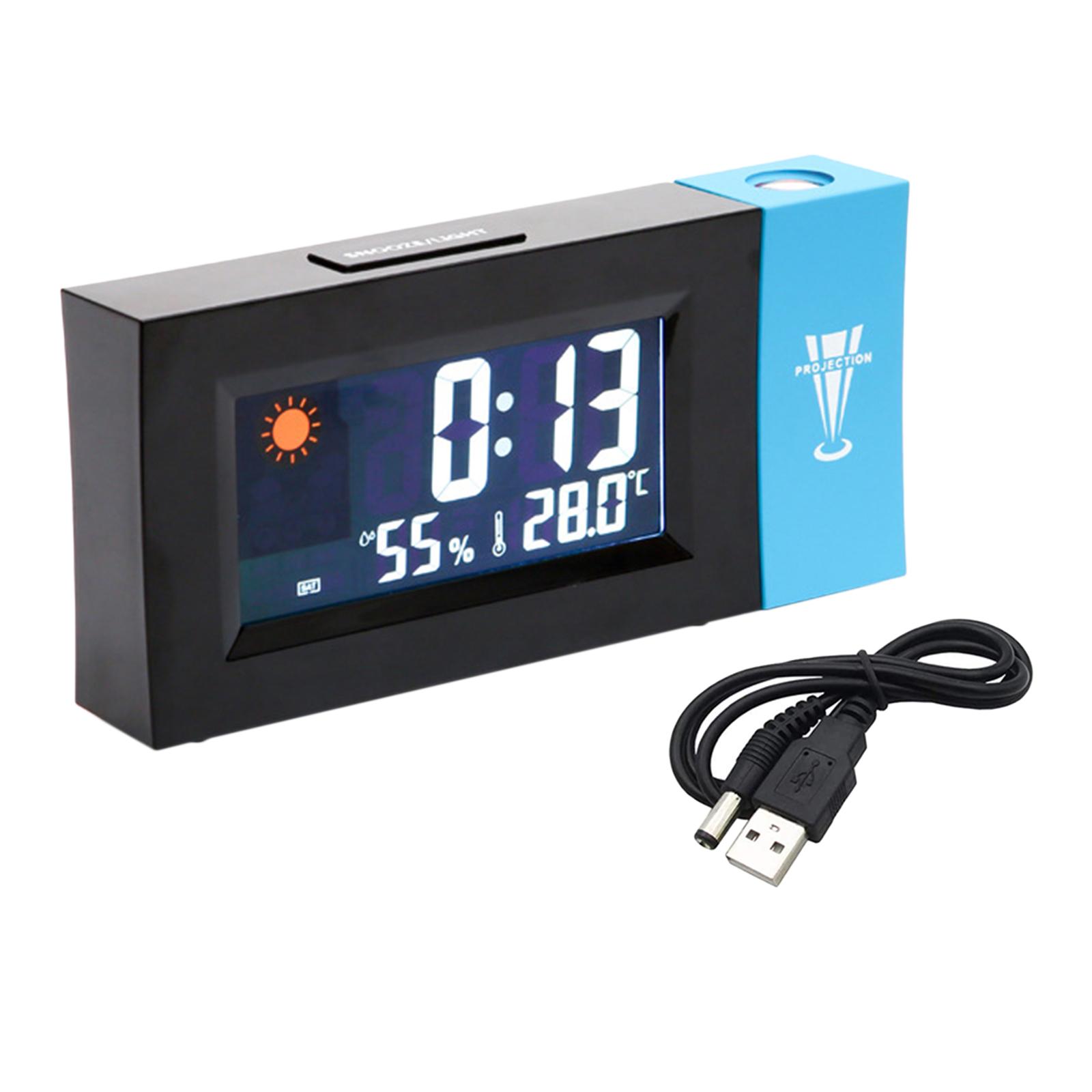 LED Digital Clock Projection On Ceiling Wall Quiet Max/ Min Temperature & Humidity Records Clock Snooze Function 12/24H USB