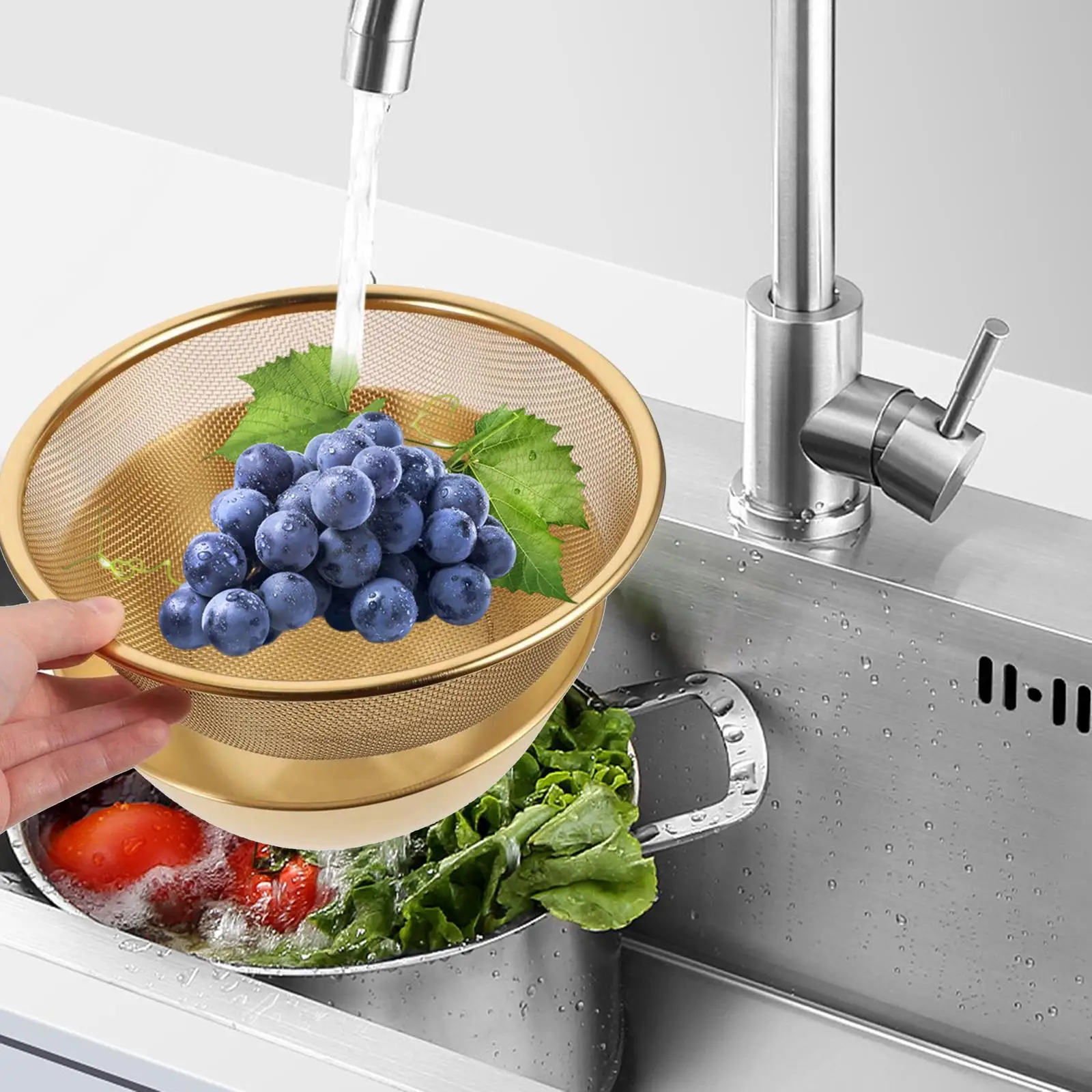 Stainless Steel Colander Bowl Stackable Kitchen Strainer Washer Multifunctional Draining Basket for Mixing Cleaning Fruits Pasta