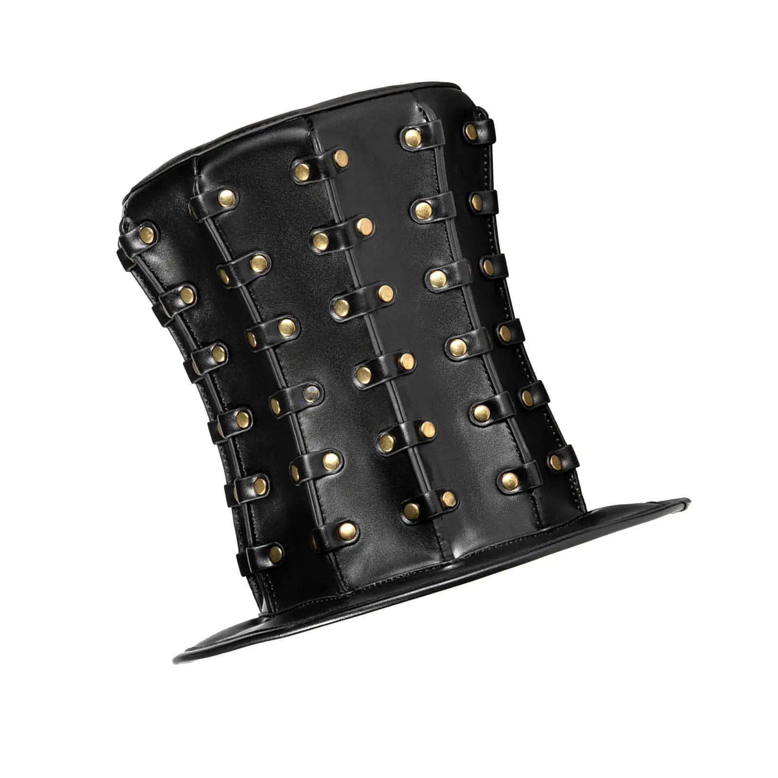 Modern Punk Hat Fancy Dress Photo Props PU Leather Magician Black Tall Top Hat for Women Men Halloween Stage Performance Banquet
