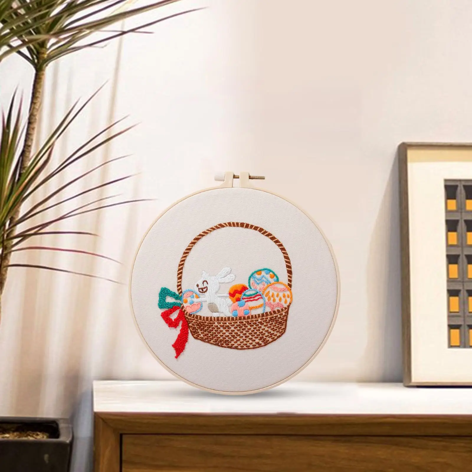 Rabbit Embroidery Starter Kit with Embroidery Hoop Easter Sewing for Beginners Cross Stitch Needlework Home Decor Accessories