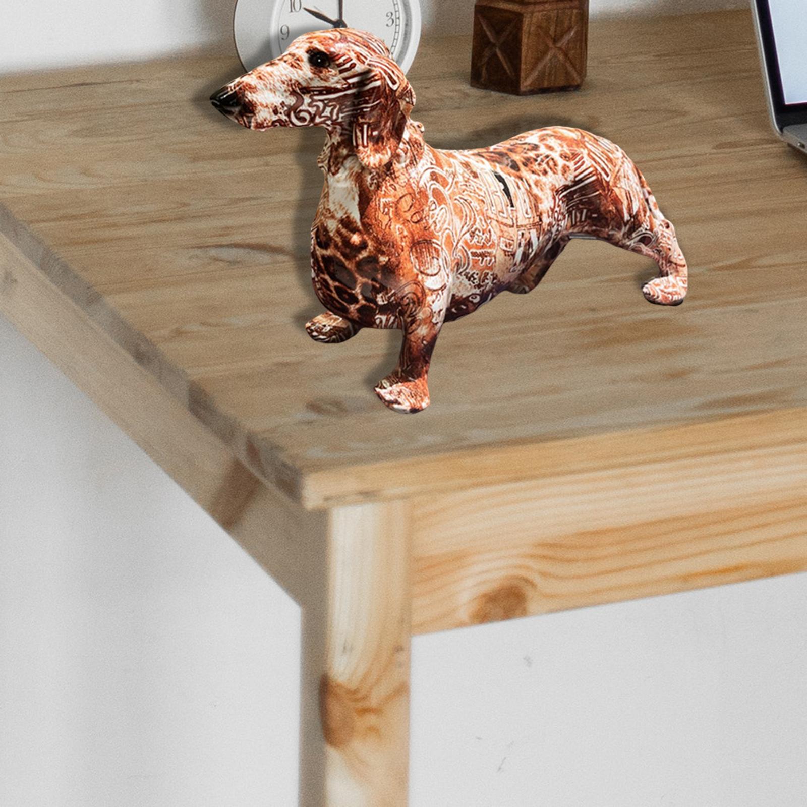 Graffiti Sausage Dog Figurine Desk Colorful Dachshund Dog Statue Ornaments