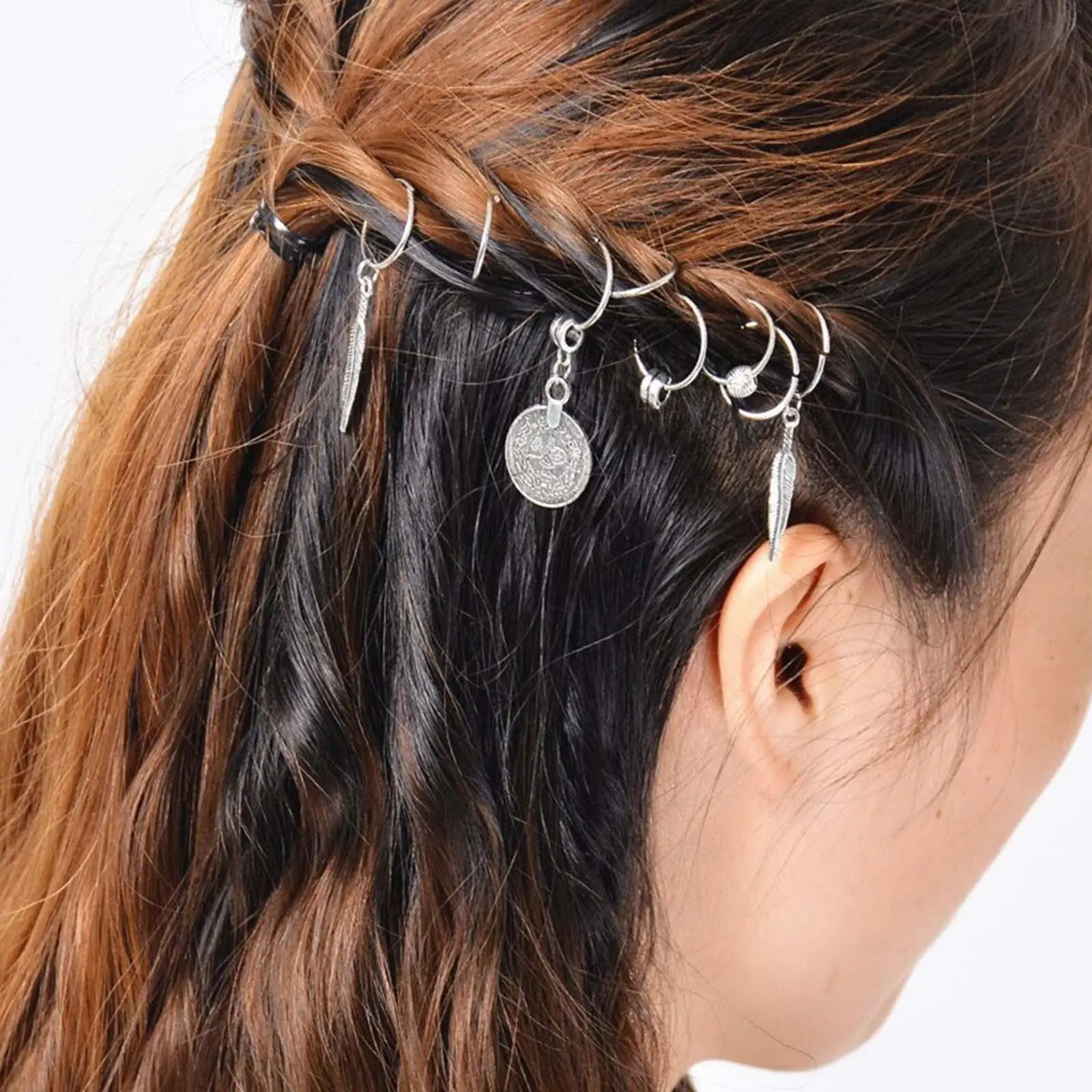 8 Pieces Hair Braid Dreadlock Clips Cuffs Rings jewelry Women Braids Accessories Hip Hop Style Multiple Styles DIY Pendant