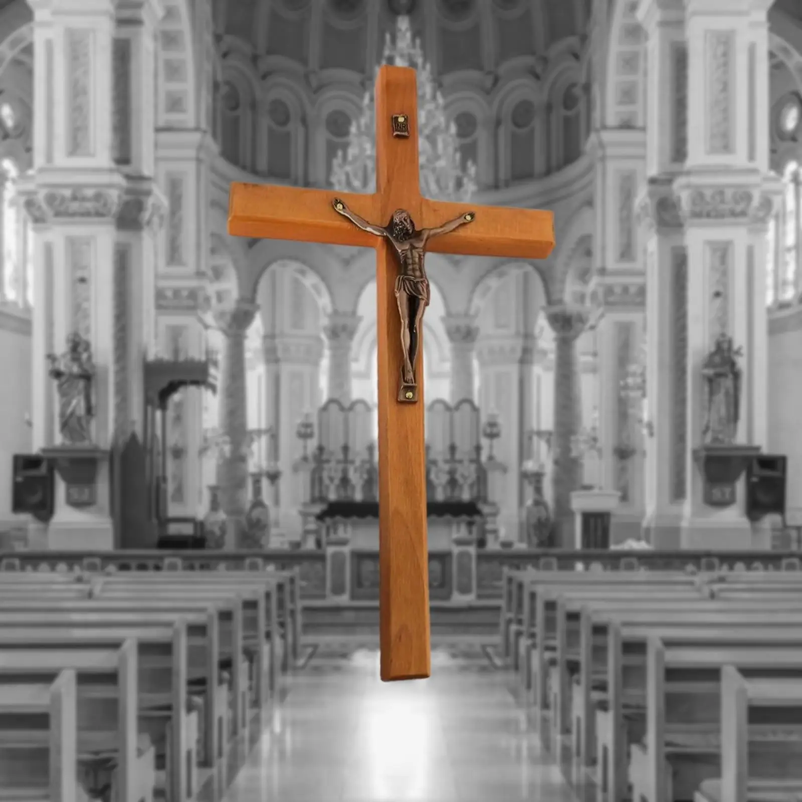 Religious Wooden Jesus Christ Crucifix Statue Catholic Figurine Wall Sculpture Church Ornament