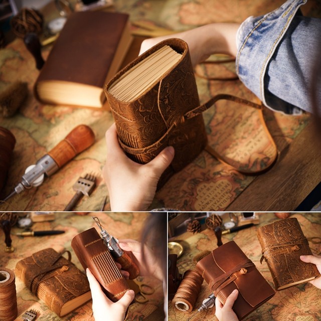 Exquisite Retro Leather Notepad Notebook Antique Leather Diary Handmade Leather  Bound Sketchbook Embossed Floral Cover - Notebook - AliExpress