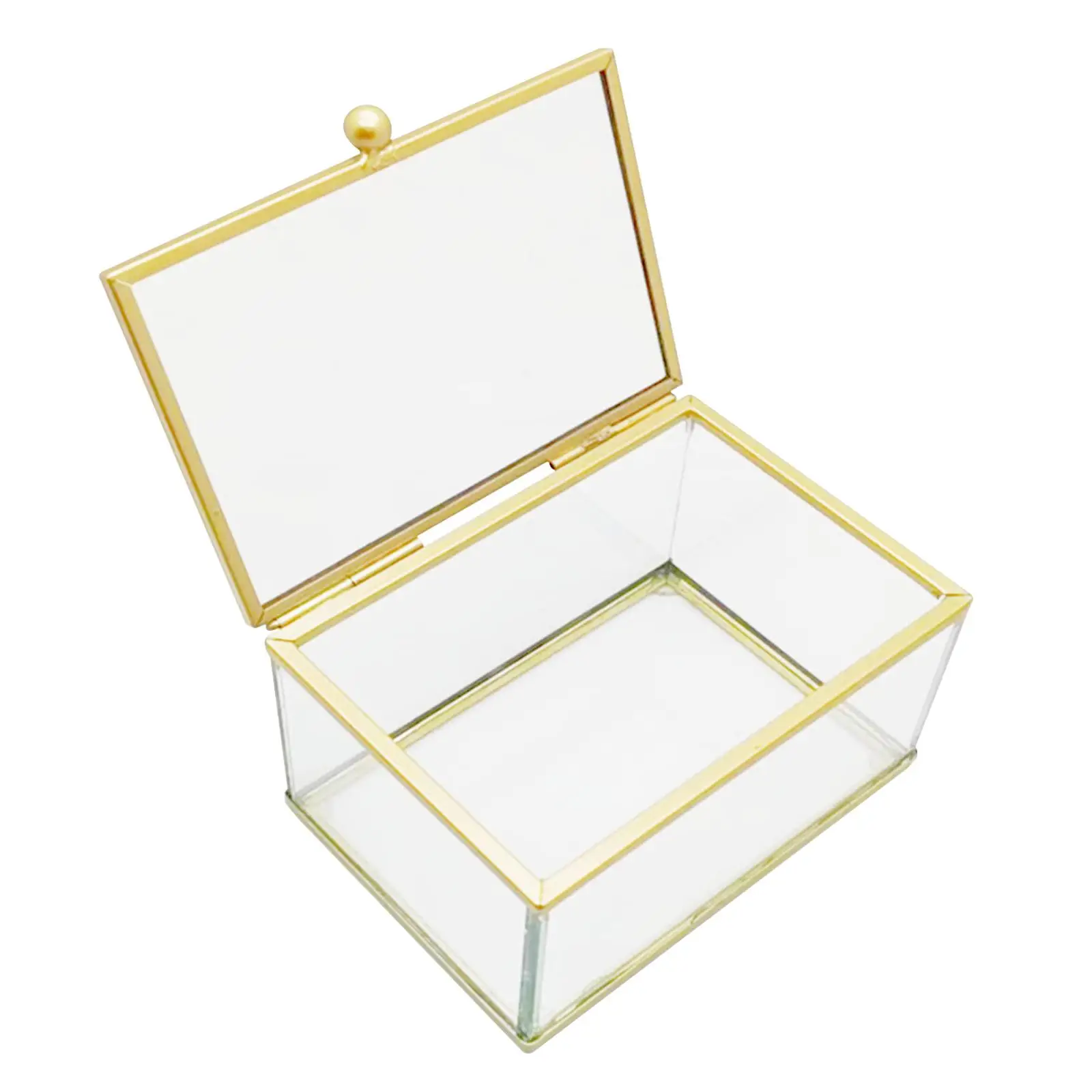 Glass Jewelry Box Keepsake Box Geometric Design Ring Earring Display Metal Frame Creative Storage Box for Wedding Birthday Gift