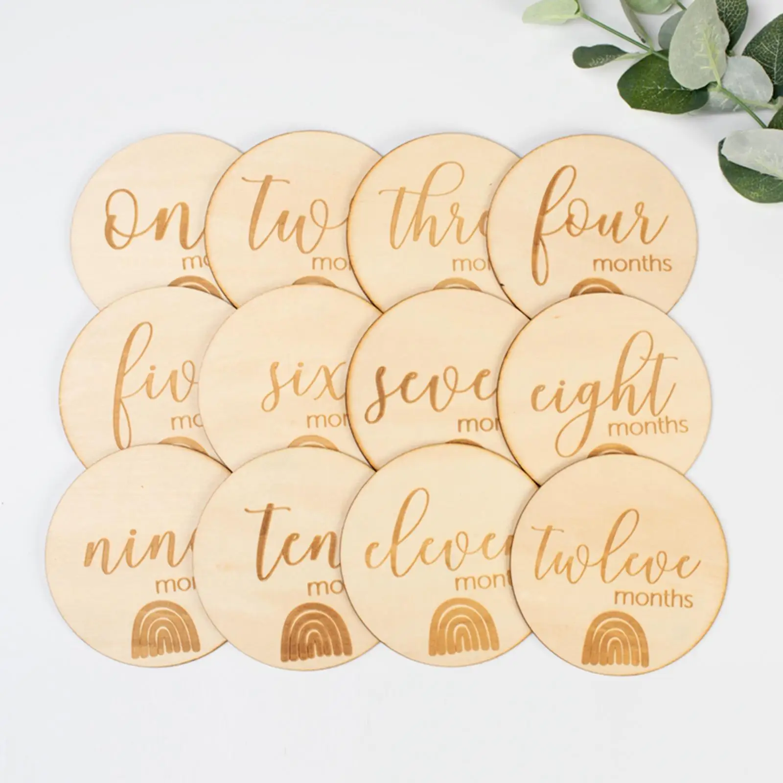 Beautiful Wooden Baby Milestone Cards Double Sided Newborn Photo Props Round Milestone Markers for Pregnancy Baby Shower Gifts