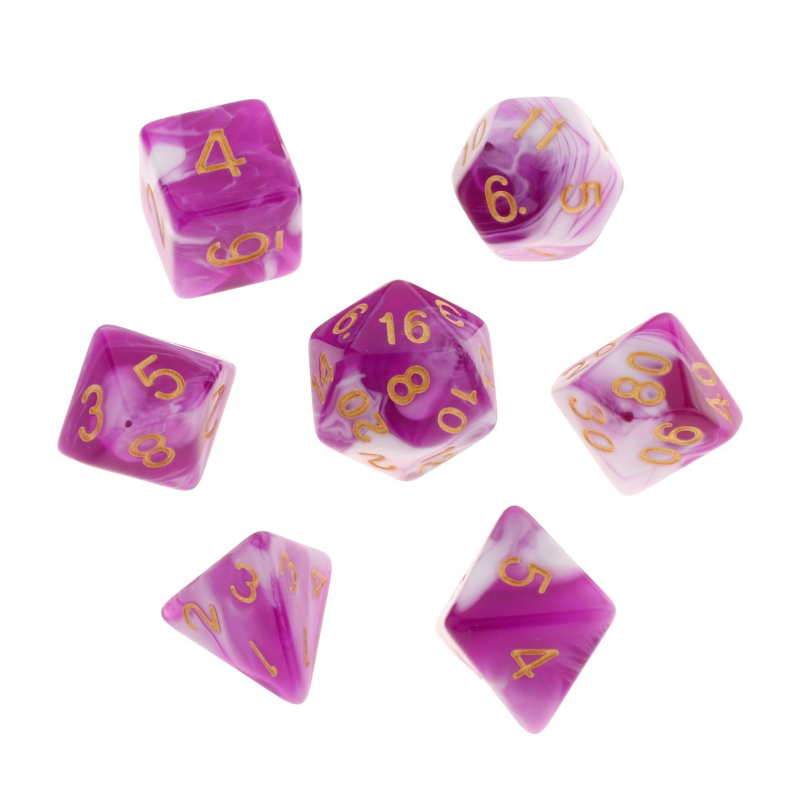 7Pcs Painted Polyhedral Dices Multi-sided Acrylic Dice D4 D6 D8 D10 D12 D20 Role Playing Dice Game Accs for Dnd RPG MTG Games 