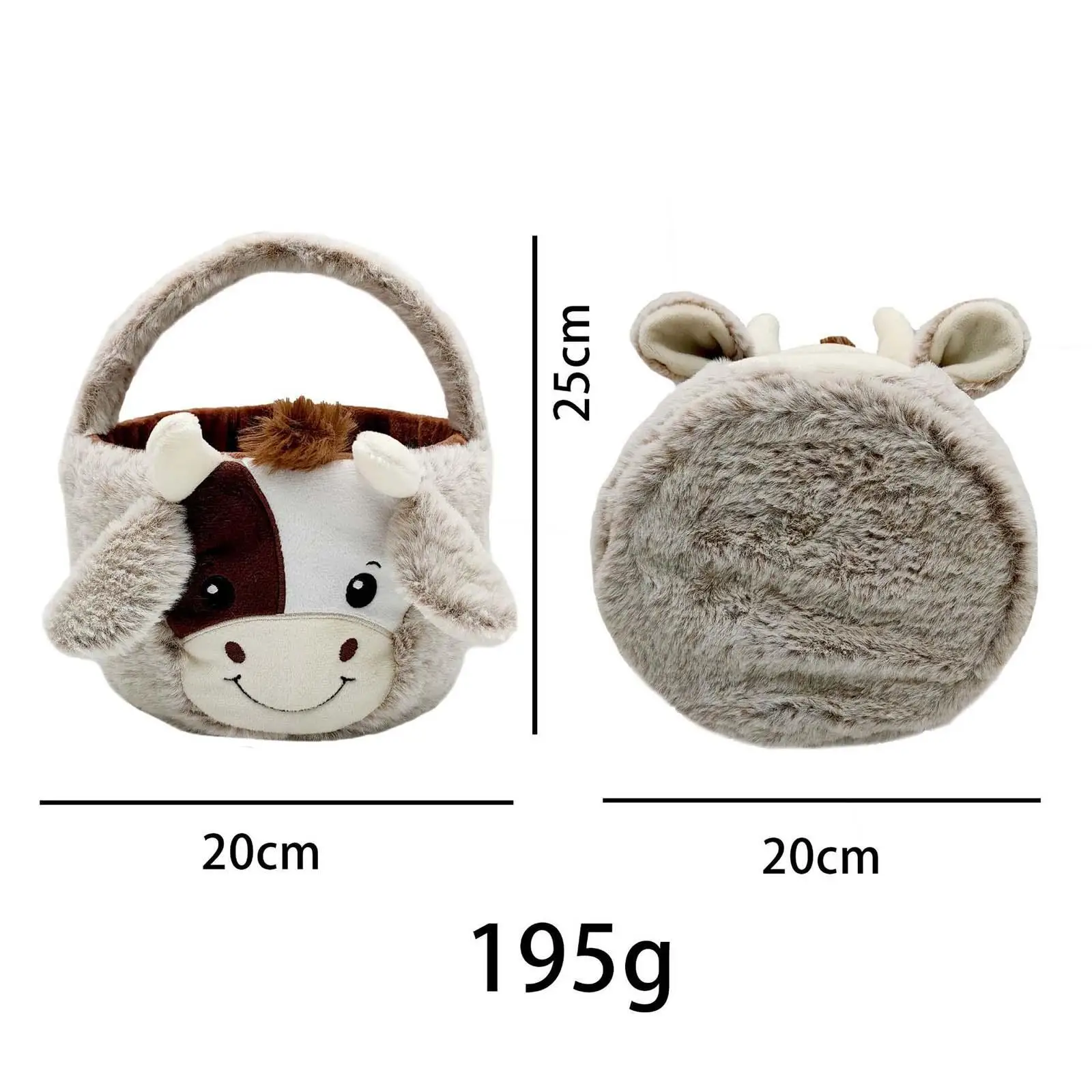 Cute Plush Cow Easter Basket Easter Egg Finding Toys Storage Candy Gifts Bag Reusable for Spring Candies Birthday Decor Kids